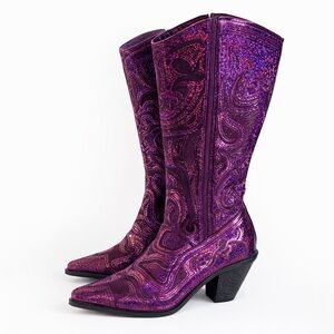 Helen’s Heart Purple Sequin Cowboy Boots Size 7 Western Glitter Concert Party